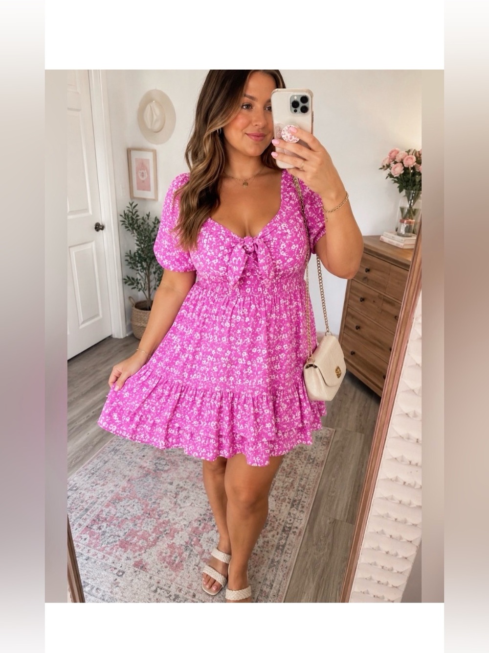 LC Lauren Conrad Pink Floral Babydoll Dress Size Large New!